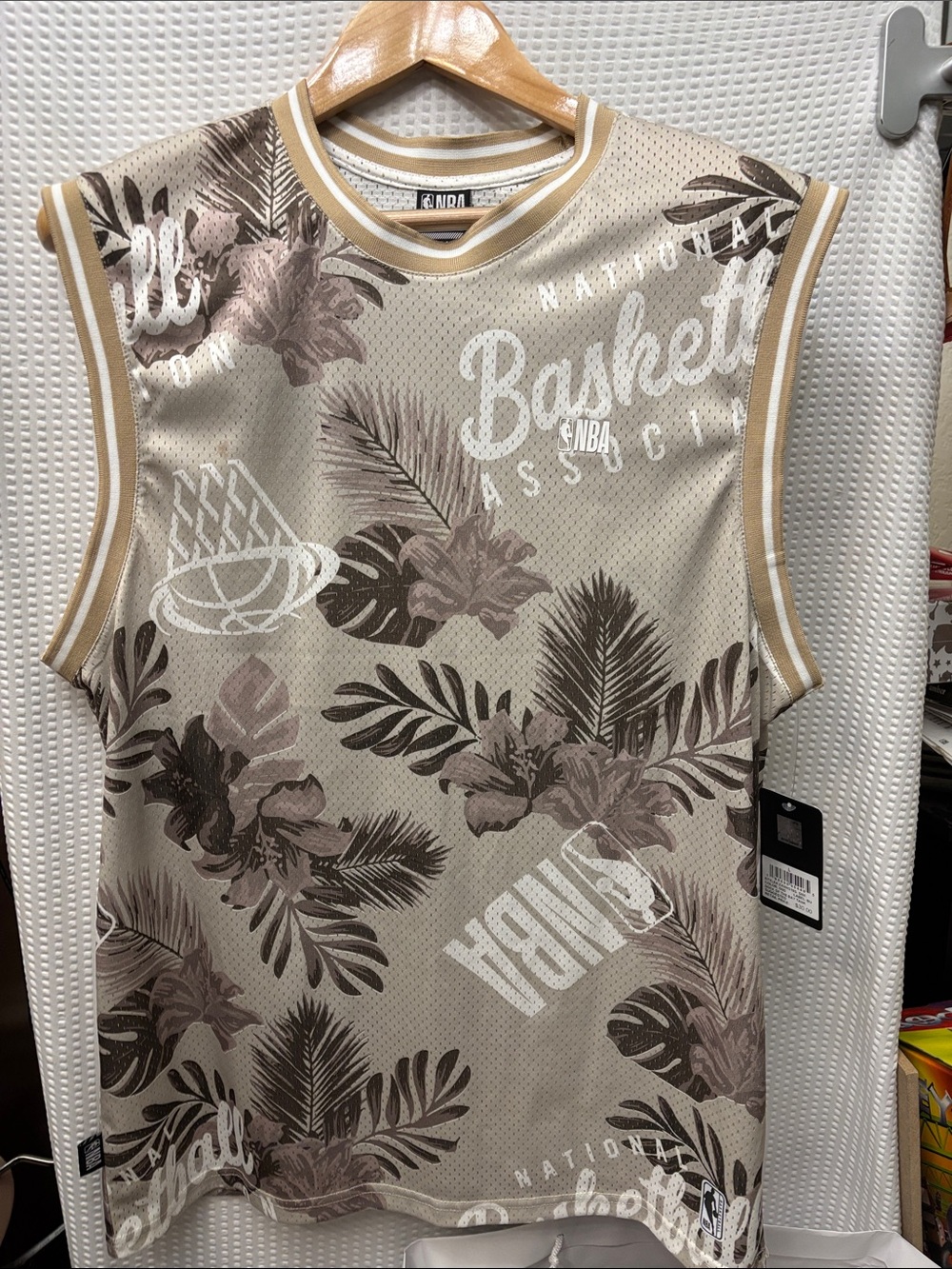 NBA  Beige Floral Basketball Jersey Top with tanTrim